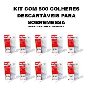 KIT COM 500 COLHERES DE SOBREMESSA DESCARTAVEIS PRAFESTA - 10 PACOTES