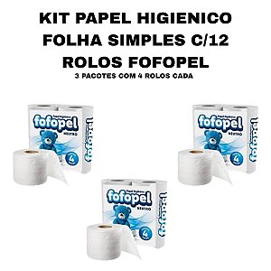 KIT COM 3 PACOTES DE PAPEL HIGIENICO FOLHA SIMPLES FOFOPEL
