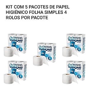 KIT 5 PACOTES DE PAPEL HIGIENICO FOLHA SIMPLES FOFOPEL