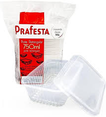 KIT COM 48 POTES RETANGULAR DESCARTAVEL PRAFESTA 750ML - 2 PACOTES