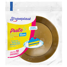 PRATO REDONDO ACRILICO DOURADO 15CM STRAWPLAST C/10