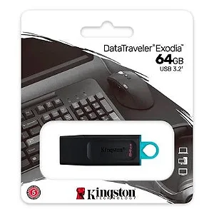 Pen Drive DataTraveler Exodia 64GB Kingston com Conexão USB 3.2, Preto/Branco - DTX/32GB