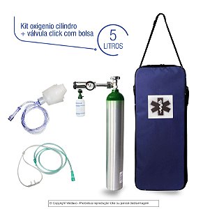 Kit Oxigênio Portátil 5 Litros Com Válvula Click (0-15) - Bolsa Azul-(sem carga)