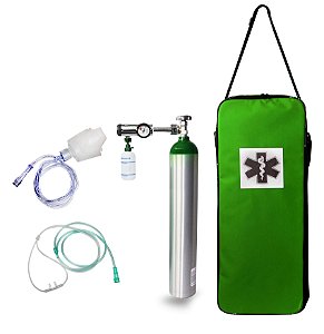 Kit Oxigênio Portátil 3 Litros Com Valvula Click (0-15) - Bolsa Verde(imagem ilustrativa cilindro pode ser total na cor verde)
