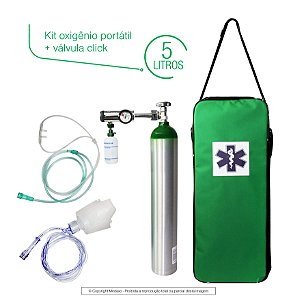 Kit Oxigênio Portátil 5 Litros Com Valvula Click (0-15) - Bolsa Verde
