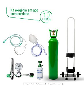 Kit Oxigênio 10 Litros Em Aço Com Carrinho (Sem Carga)