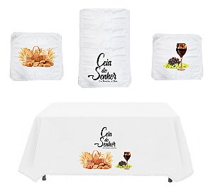 Jogo De Toalhas  C/ 4 Peças Para Mesa De Santa Ceia - Estampa Pão e Uva