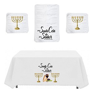 Jogo De Toalhas  C/ 4 Peças Para Mesa De Santa Ceia - Estampa Candelabro