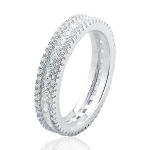 Anel Meia aliança de Prata 925 cravejado com pedras zircônia