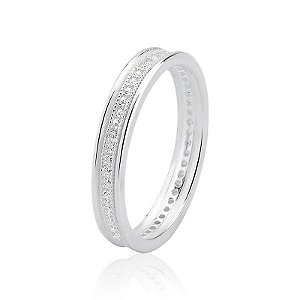 Anel Meia aliança de Prata 925 com aro cravejado