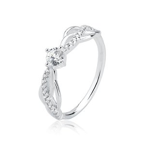 Anel Solitário de Prata 925 com detalhes em pedras zircônia