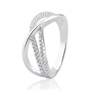 Anel de Prata 925 com detalhe cravejado com pedras zircônia