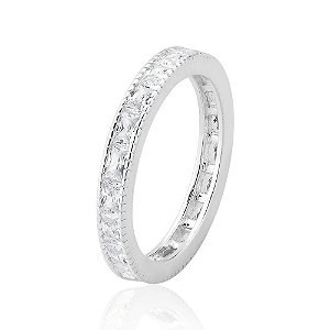 Anel Meia aliança de Prata 925 com pedras zircônias