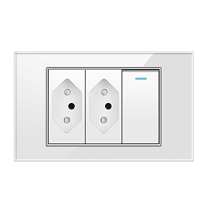 Tomada Dupla com Interruptor Acabamento Premium Vidro Temperado 4x2