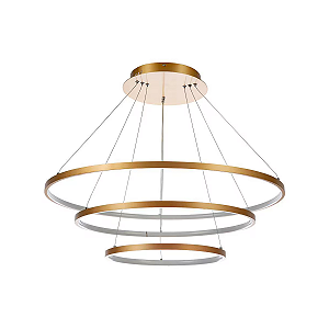 Pendente Rings 3 Anéis Dourados Led Bivolt Cabo 3m 3000k