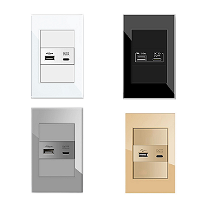 Tomada USB e USB-C Acabamento Premium Painel de Vidro 4x2