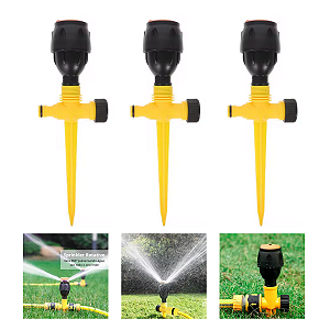 3 Irrigador Sprinkler Jardim Rotação Automática 360° Gramado