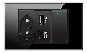Tomada Com Interruptor E Entrada Usb E Tipo C Painel Vidro