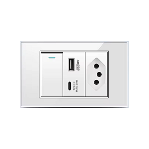 Tomada e Interruptor Painel de Vidro Acapabamento Premium com Portas Usb E Tipo C Carregamento Turbo iPhone 15 16 17