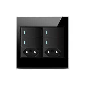 Interruptor 4 Botões E 2 Tomadas Painel De Vidro 4x4