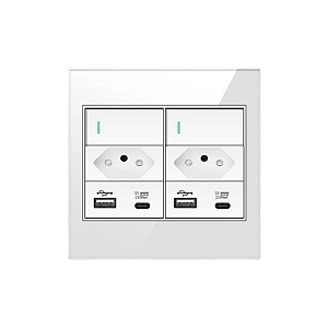 Interruptor 2 Teclas 2 Tomadas E 2 Usb-c Painel De Vidro 4x4