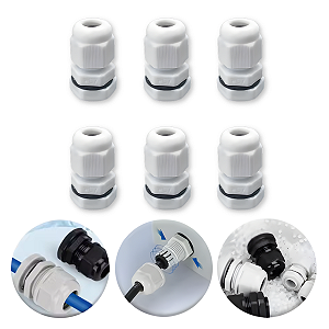 Kit 6 Conector Conexão Prensa Cabos PG7 M12 Nylon IP67 Vedado Caixa de Passagem Painéis Elétricos