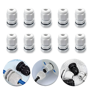 Kit 10 Conector Conexão Prensa Cabos PG7 M12 Nylon IP67 Vedado Caixa de Passagem Painéis Elétricos