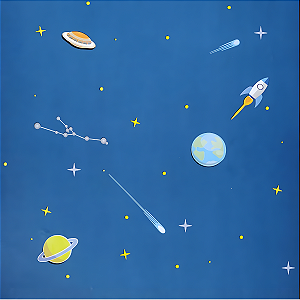 Papel De Parede Infantil Tema Espaço Foguetes Planetas Quarto Criativo Colorido Aventura Lavável