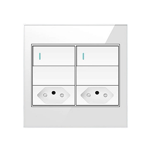 Interruptor 2 Teclas Com 2 Tomadas Painel De Vidro 4x4