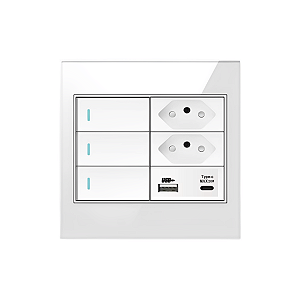 Interruptor 3 Teclas com 2 Tomadas e USB-C Turbo Painel de Vidro 4x4
