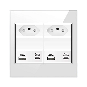Tomada Dupla com 2 USB e Tipo C Turbo Painel De Vidro 4x4