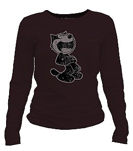 Camiseta manga longa feminina - Gato Felix Rindo