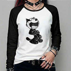 Camiseta manga longa feminina - Gato Felix Rindo