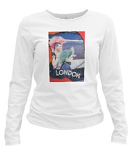 Camiseta manga longa feminina - Postal Londres Anos 80.