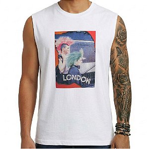 Camiseta regata masculina - Postal Londres Anos 80.