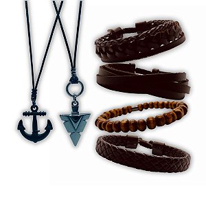Combo 04 pulseiras marrom terra + 02 colares