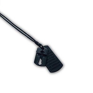 Colar placa frase + cruz preto ou grafite – Ajustável ao uso - fio importado