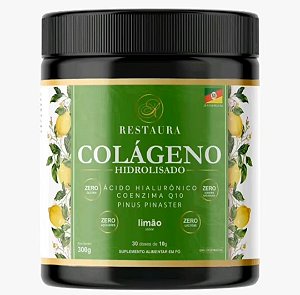 Colágeno Hidrolisado + Ácido Hialurônico + Coenzima Q10 e mais - Sabor Limão 300g Restaura