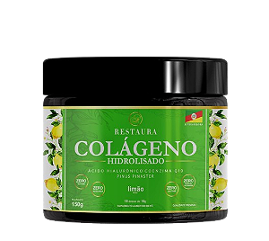 Colágeno Hidrolisado + Ácido Hialurônico + Coenzima Q10 e mais - Sabor Limão 150g Restaura