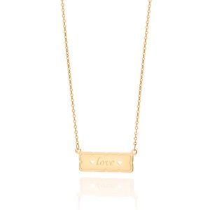 Colar Banhado Ouro 18k Placa Love e Corações Rommanel