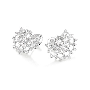 Brinco Meia Flor De Lótus De Prata 925 Com Zircônias Rommanel