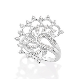 Maxi Anel Meia Flor De Lótus De Prata 925 Com Zircônias Rommanel
