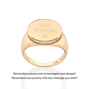 Anel botão liso personalizável com 39 zircônias