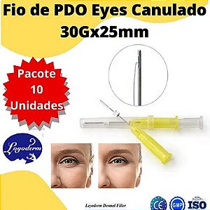 Fios de Pdo Liso Canulado Eyebag Thread 30G x 25mm (Pacote 10 unidades) Loyoderm