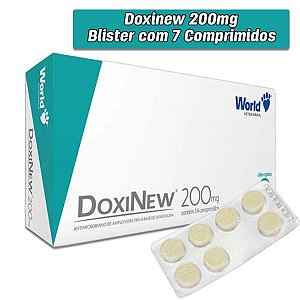 Antimicrobiano Doxinew Comprimido para Cães e Gatos - Blister com 7 Comprimidos - 200mg - World Vet