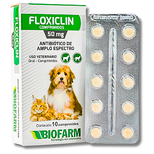 Antibiótico Floxiclin 50mg Cachorros Cães Gatos 10 Comprimidos Biofarm