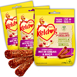 Kit 3 Bifinhos Keldog Criadores Sabor Mix de Cereais e Maçã para Cães 500g - Kelco