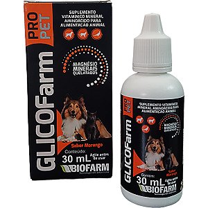 Suplemento Vitamínico Mineral Aminoacido Para Alimentação Glicofarm PRO Pet 30ml Biofarm Cães Gatos