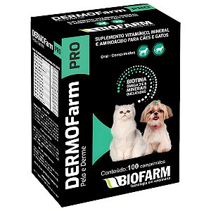 Suplemento Vitamínico Mineral e Aminoácido Dermofarm Pro p/ Cães e Gatos - 100 comprimidos - Biofarm
