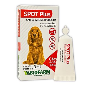 Carrapaticida e Pulgicida Com Ação Repelente Spot Plus 3ml para Cães de 10 a 20kg - Biofarm